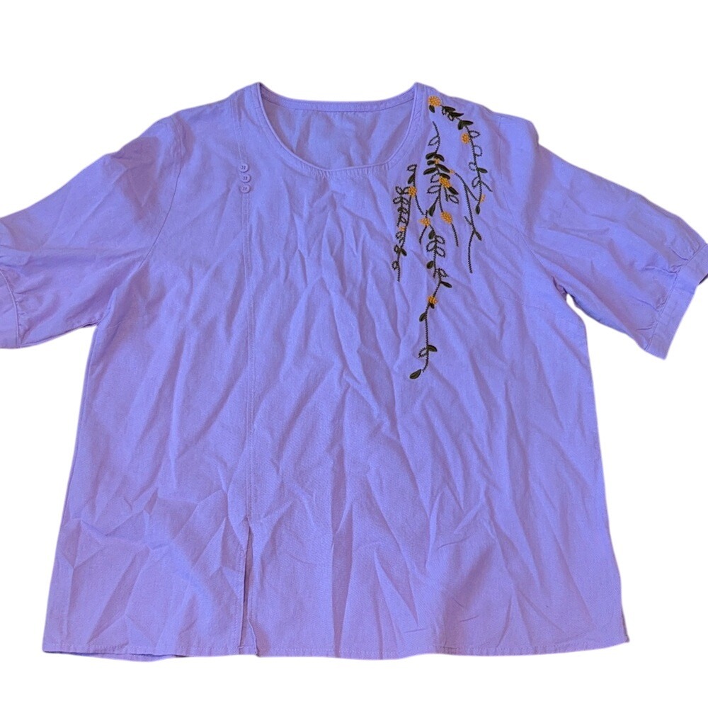 Lavender Embroidered Linen/Cotton Shirt Women's‎ Top *flaw XL